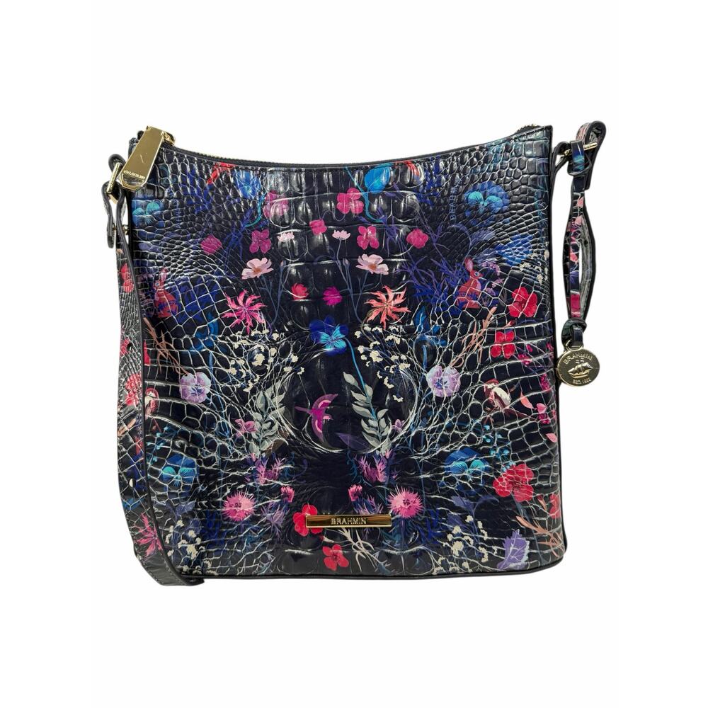 Brahmin Katie Crossbody Bag Folktale Melbourne Blue Floral Crocodile - Picture 3 of 14